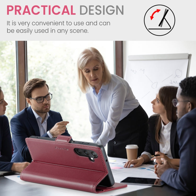 For Samsung Galaxy A25 5G CaseMe 023 Butterfly Buckle Litchi Texture RFID Anti-theft Leather Phone Case(Wine Red) by CaseMe