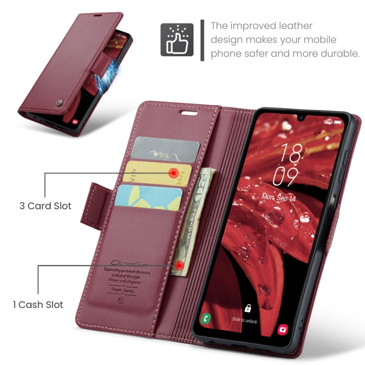 For Samsung Galaxy A25 5G CaseMe 023 Butterfly Buckle Litchi Texture RFID Anti-theft Leather Phone Case(Wine Red) by CaseMe