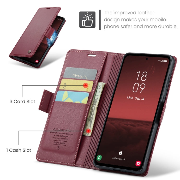 For Samsung Galaxy A35 5G CaseMe 023 Butterfly Buckle Litchi Texture RFID Anti-theft Leather Phone Case(Wine Red) by CaseMe