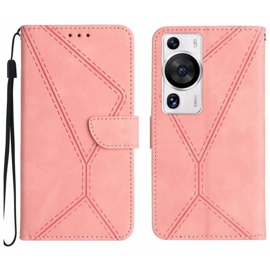 For Huawei P60 Pro Stitching Embossed Leather Phone Case(Pink)