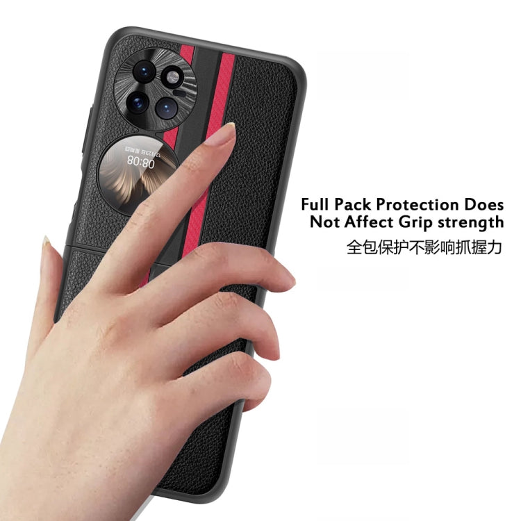 For Huawei P50 Pocket  Litchi Texture PU Shockproof Phone Case(Black Red) - Huawei Cases by buy2fix | Online Shopping UK | buy2fix