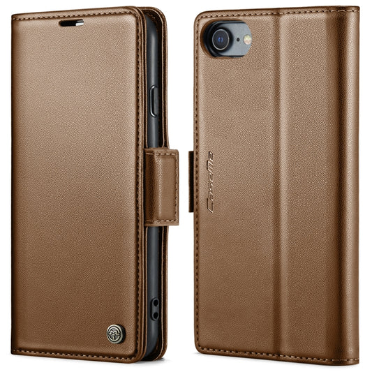 For iPhone SE 2022/SE 2020/6/7/8 CaseMe 023 Butterfly Buckle Litchi Texture RFID Anti-theft Leather Phone Case(Brown) - More iPhone Cases by CaseMe | Online Shopping UK | buy2fix