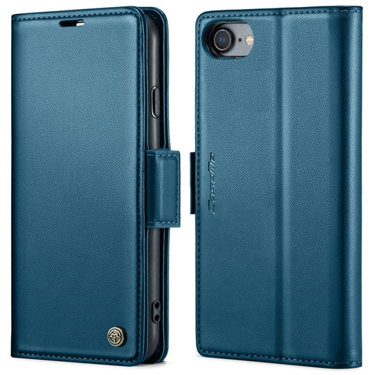 For iPhone SE 2022/SE 2020/6/7/8 CaseMe 023 Butterfly Buckle Litchi Texture RFID Anti-theft Leather Phone Case(Blue)
