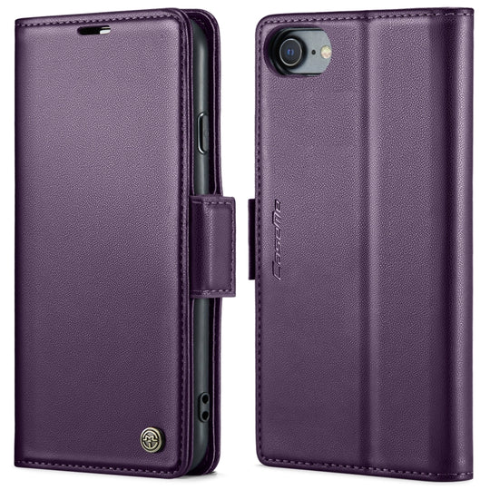 For iPhone SE 2022/SE 2020/6/7/8 CaseMe 023 Butterfly Buckle Litchi Texture RFID Anti-theft Leather Phone Case(Pearly Purple)