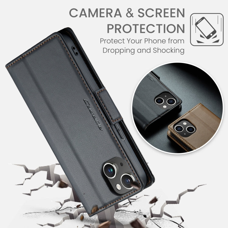 For iPhone 15 CaseMe 023 Butterfly Buckle Litchi Texture RFID Anti-theft Leather Phone Case(Black) - iPhone 15 Cases by CaseMe | Online Shopping UK | buy2fix