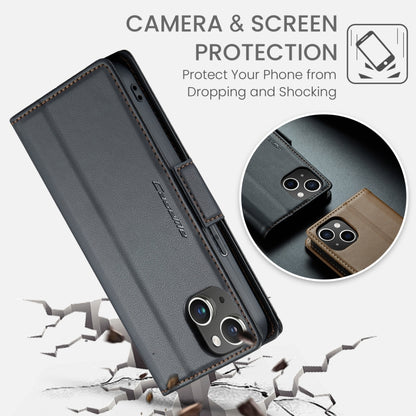 For iPhone 15 CaseMe 023 Butterfly Buckle Litchi Texture RFID Anti-theft Leather Phone Case(Black) - iPhone 15 Cases by CaseMe | Online Shopping UK | buy2fix