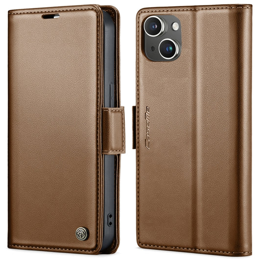 For iPhone 15 CaseMe 023 Butterfly Buckle Litchi Texture RFID Anti-theft Leather Phone Case(Brown) - iPhone 15 Cases by CaseMe | Online Shopping UK | buy2fix
