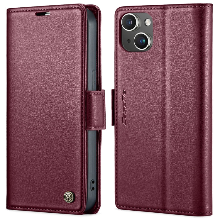 For iPhone 15 CaseMe 023 Butterfly Buckle Litchi Texture RFID Anti-theft Leather Phone Case(Wine Red) - iPhone 15 Cases by CaseMe | Online Shopping UK | buy2fix