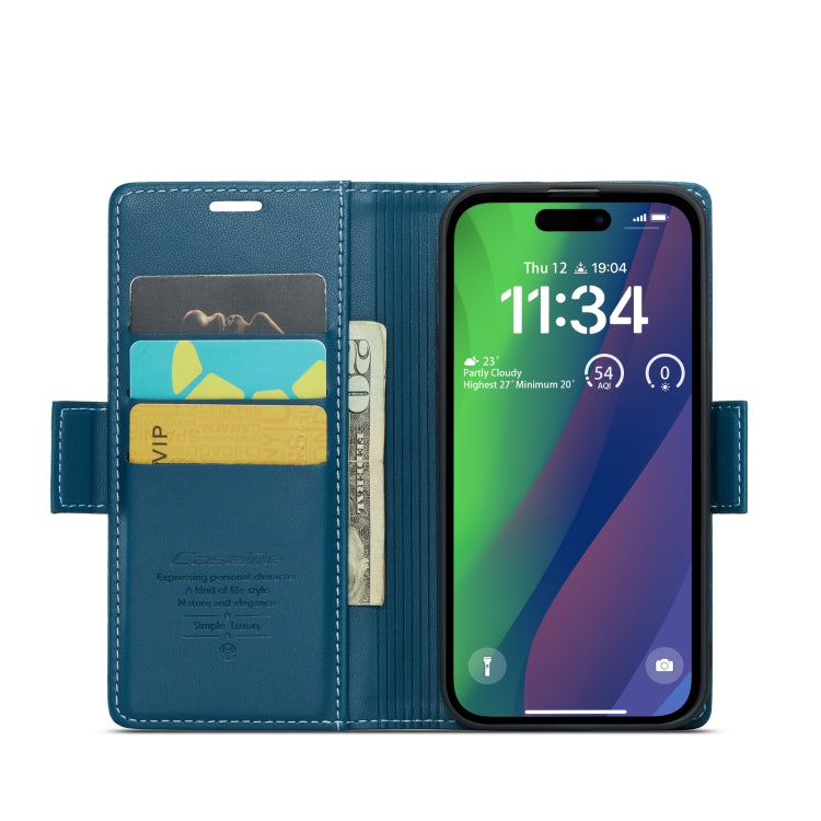For iPhone 15 CaseMe 023 Butterfly Buckle Litchi Texture RFID Anti-theft Leather Phone Case(Blue) - iPhone 15 Cases by CaseMe | Online Shopping UK | buy2fix