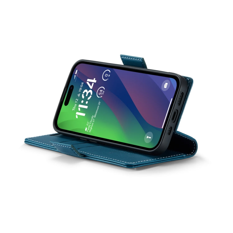 For iPhone 15 CaseMe 023 Butterfly Buckle Litchi Texture RFID Anti-theft Leather Phone Case(Blue) - iPhone 15 Cases by CaseMe | Online Shopping UK | buy2fix