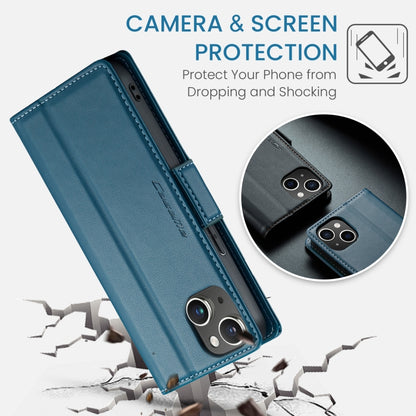 For iPhone 15 CaseMe 023 Butterfly Buckle Litchi Texture RFID Anti-theft Leather Phone Case(Blue) - iPhone 15 Cases by CaseMe | Online Shopping UK | buy2fix