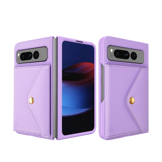 For Google Pixel Fold Litchi Texture Integrated Phone Case with Card Bag(Purple) by buy2fix