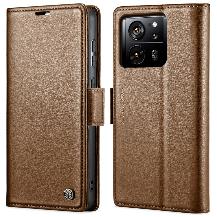 For Xiaomi 13T/13T Pro CaseMe 023 Butterfly Buckle Litchi Texture RFID Anti-theft Leather Phone Case(Brown) - Xiaomi Cases by CaseMe | Online Shopping UK | buy2fix