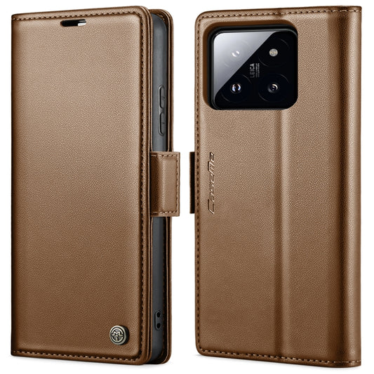 For Xiaomi 14 CaseMe 023 Butterfly Buckle Litchi Texture RFID Anti-theft Leather Phone Case(Brown) - 14 Cases by CaseMe | Online Shopping UK | buy2fix