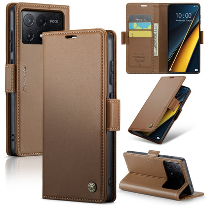For Xiaomi Poco X6 Pro 5G/Redmi K70E 5G CaseMe 023 Butterfly Buckle Litchi Texture RFID Anti-theft Leather Phone Case(Brown) - Xiaomi Cases by CaseMe | Online Shopping UK | buy2fix