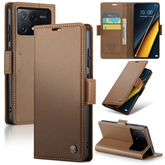 For Xiaomi Poco X6 Pro 5G/Redmi K70E 5G CaseMe 023 Butterfly Buckle Litchi Texture RFID Anti-theft Leather Phone Case(Brown) - Xiaomi Cases by CaseMe | Online Shopping UK | buy2fix