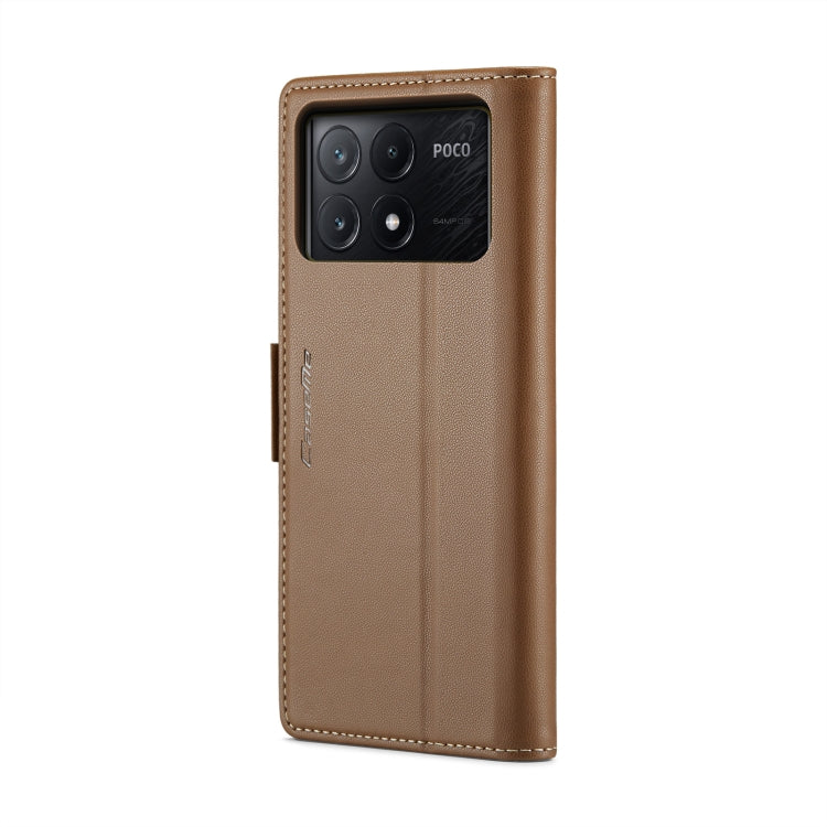 For Xiaomi Poco X6 Pro 5G/Redmi K70E 5G CaseMe 023 Butterfly Buckle Litchi Texture RFID Anti-theft Leather Phone Case(Brown) - Xiaomi Cases by CaseMe | Online Shopping UK | buy2fix