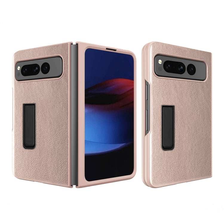 For Google Pixel Fold Litchi Texture Integrated Shockproof Phone Case with Holder(Gold) by buy2fix