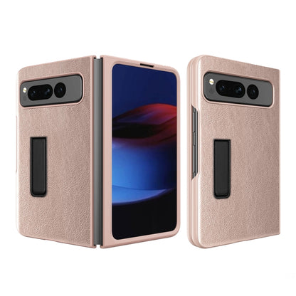 For Google Pixel Fold Litchi Texture Integrated Shockproof Phone Case with Holder(Gold) by buy2fix