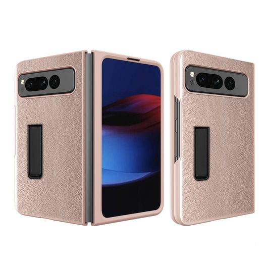 For Google Pixel Fold Litchi Texture Integrated Shockproof Phone Case with Holder(Gold) by buy2fix