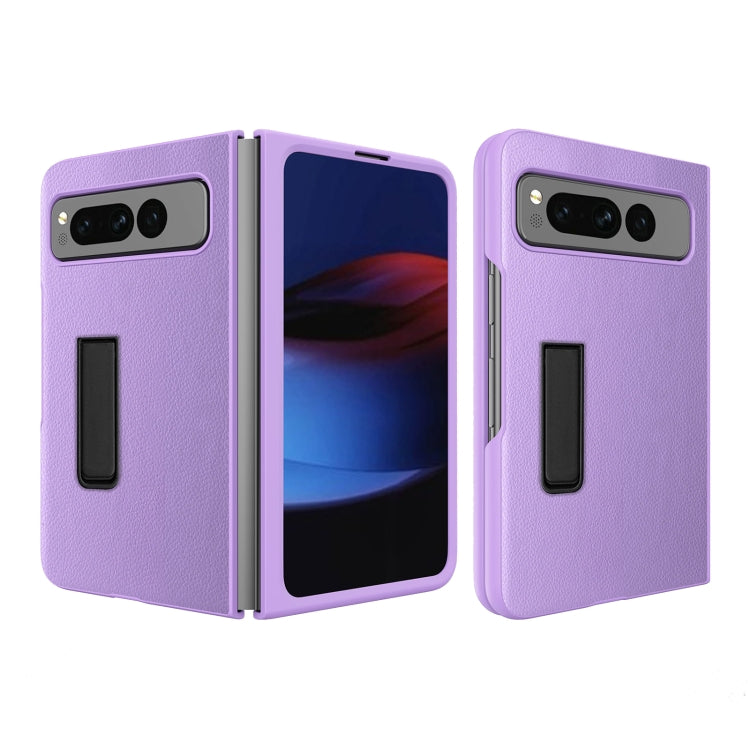 For Google Pixel Fold Litchi Texture Integrated Shockproof Phone Case with Holder(Purple) by buy2fix