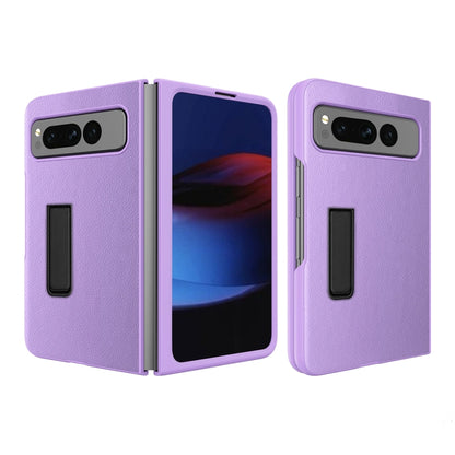For Google Pixel Fold Litchi Texture Integrated Shockproof Phone Case with Holder(Purple) by buy2fix
