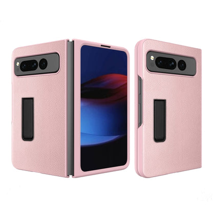 For Google Pixel Fold Litchi Texture Integrated Shockproof Phone Case with Holder(Pink) by buy2fix