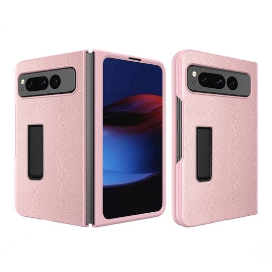 For Google Pixel Fold Litchi Texture Integrated Shockproof Phone Case with Holder(Pink) by buy2fix