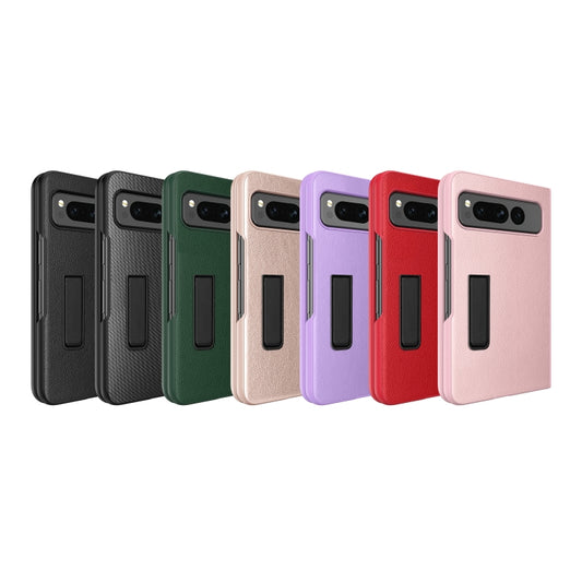 For Google Pixel Fold Litchi Texture Integrated Shockproof Phone Case with Holder(Green) - Google Cases by buy2fix | Online Shopping UK | buy2fix