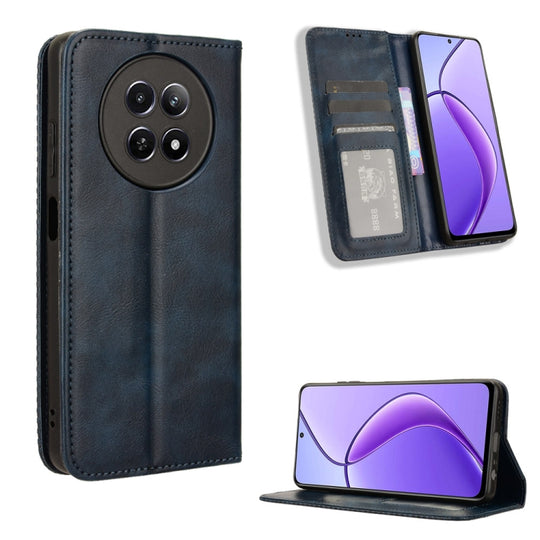 For Realme 12 / 12X 5G Magnetic Buckle Retro Texture Leather Phone Case(Blue)