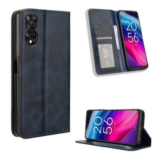 For TCL 505 4G Magnetic Buckle Retro Texture Leather Phone Case(Blue)