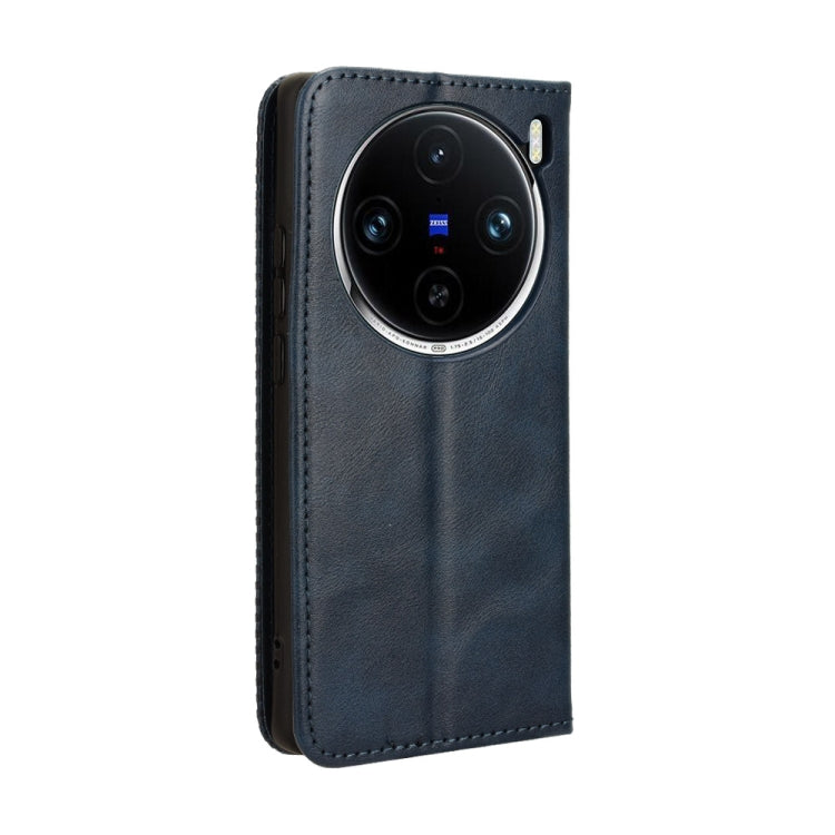 For vivo X100 5G Magnetic Buckle Retro Texture Leather Phone Case(Blue) - vivo Cases by buy2fix | Online Shopping UK | buy2fix