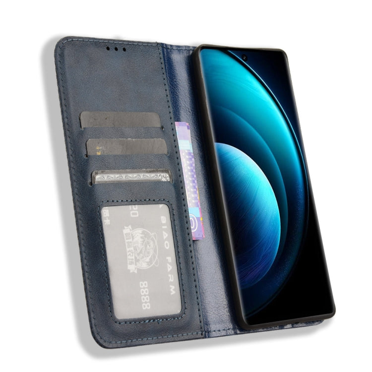 For vivo X100 5G Magnetic Buckle Retro Texture Leather Phone Case(Blue) - vivo Cases by buy2fix | Online Shopping UK | buy2fix