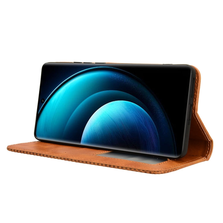 For vivo X100 Pro 5G Magnetic Buckle Retro Texture Leather Phone Case(Brown) - vivo Cases by buy2fix | Online Shopping UK | buy2fix