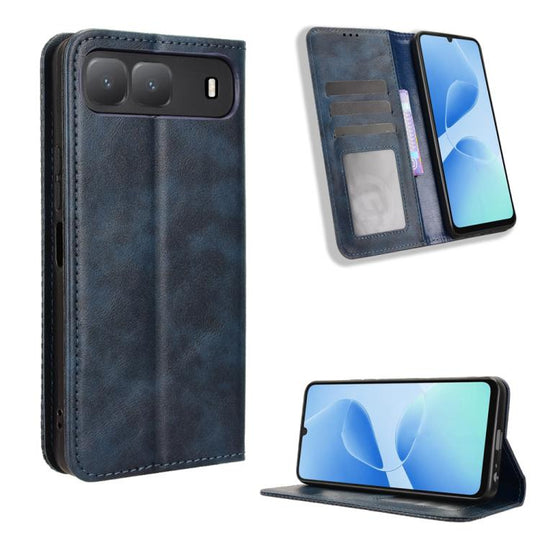For Infinix Hot 60i 5G / Tecno Spark Go 5G Magnetic Buckle Retro Texture Leather Phone Case(Blue)