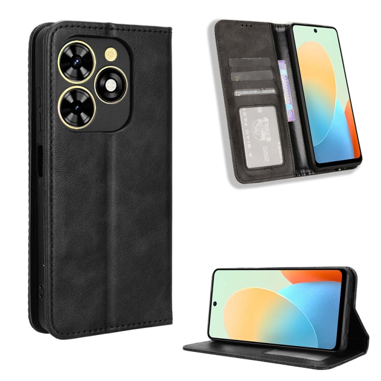 For Tecno Spark Go 2024 Magnetic Buckle Retro Texture Leather Phone Case(Black) by buy2fix