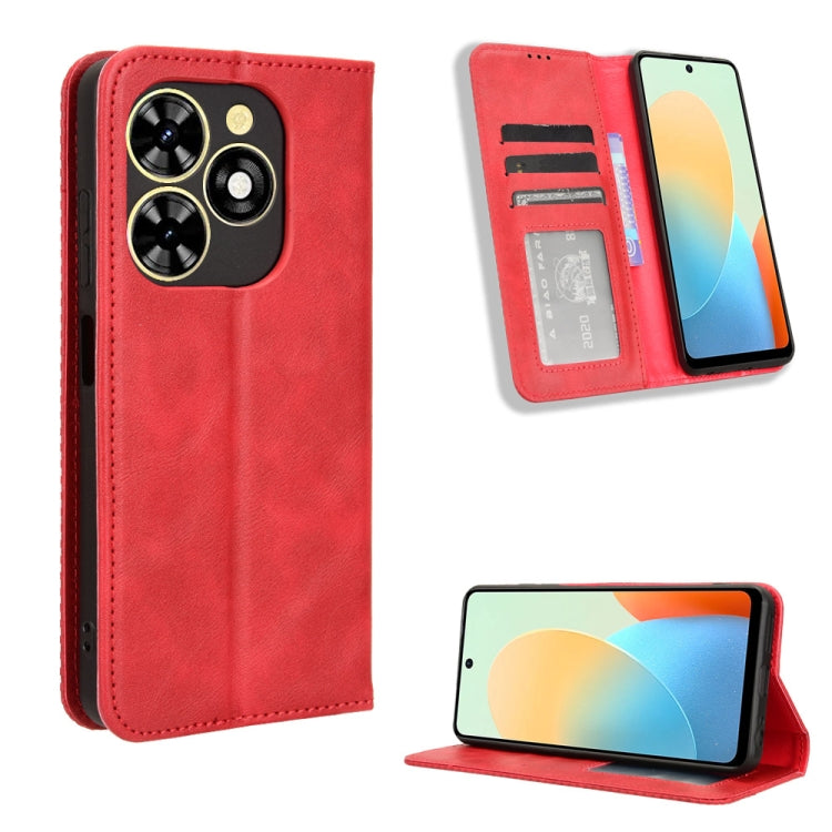 For Tecno Spark Go 2024 Magnetic Buckle Retro Texture Leather Phone Case(Red) by buy2fix