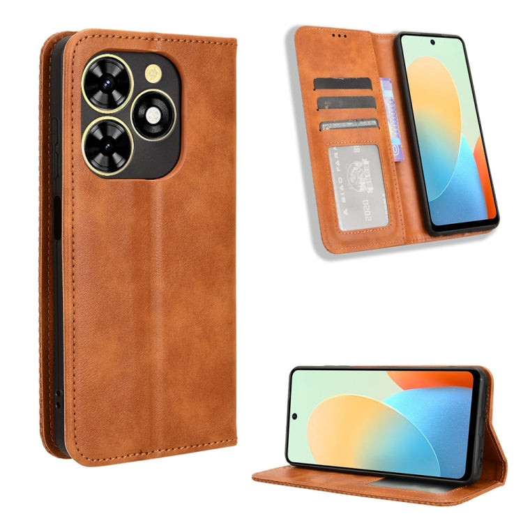 For Tecno Spark Go 2024 Magnetic Buckle Retro Texture Leather Phone Case(Brown) by buy2fix