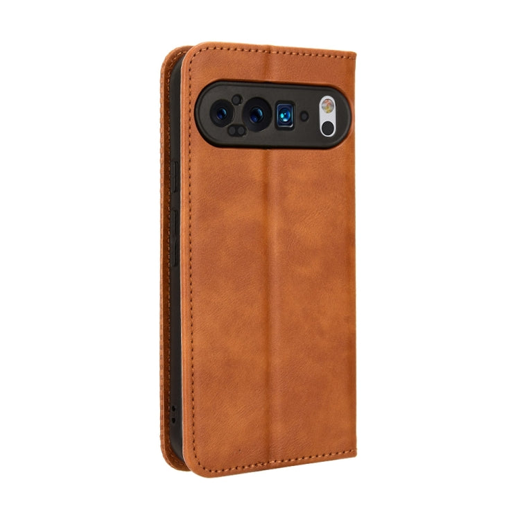 For Google Pixel 9 Pro Magnetic Buckle Retro Texture Leather Phone Case(Brown) by buy2fix