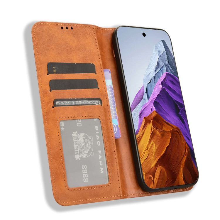 For Google Pixel 9 Pro Magnetic Buckle Retro Texture Leather Phone Case(Brown) by buy2fix