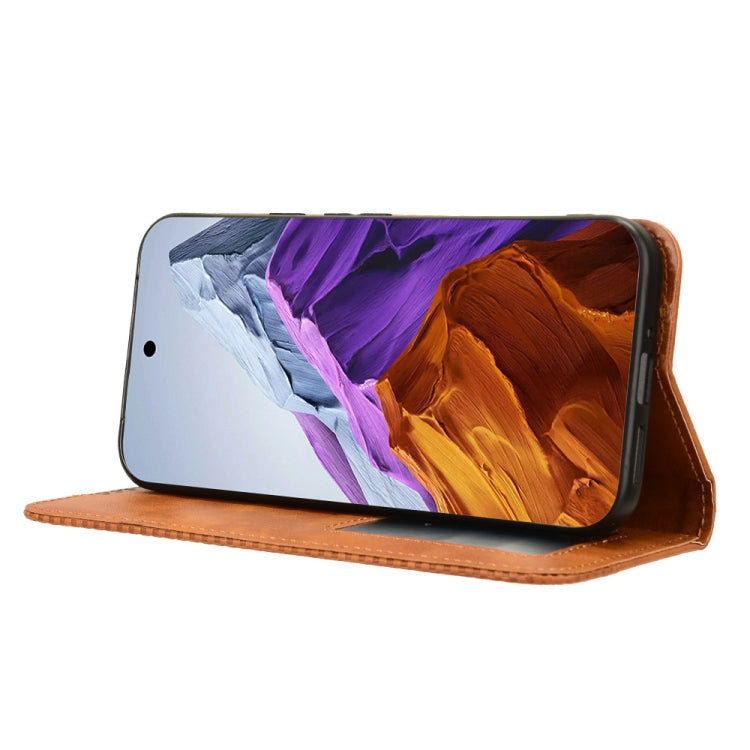 For Google Pixel 9 Pro Magnetic Buckle Retro Texture Leather Phone Case(Brown) by buy2fix