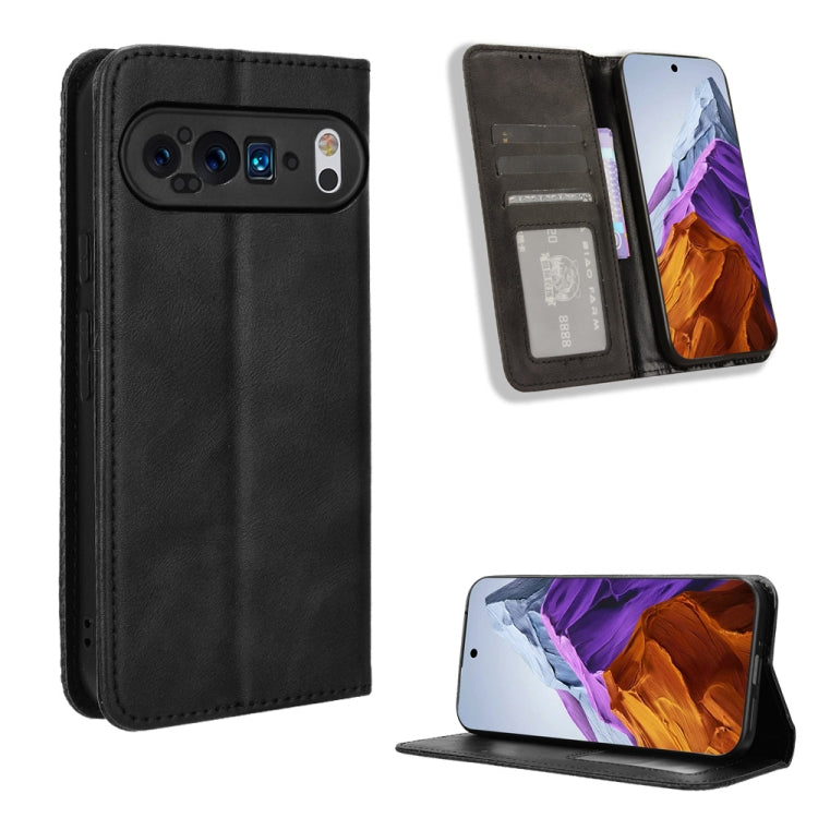 For Google Pixel 9 Magnetic Buckle Retro Texture Leather Phone Case(Black) by buy2fix