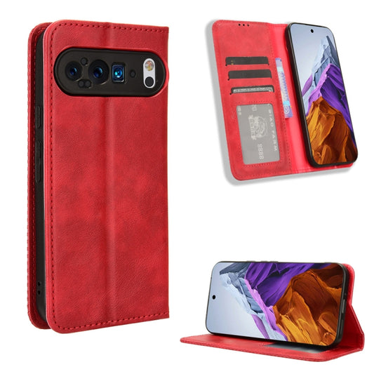 For Google Pixel 9 Magnetic Buckle Retro Texture Leather Phone Case(Red) by buy2fix