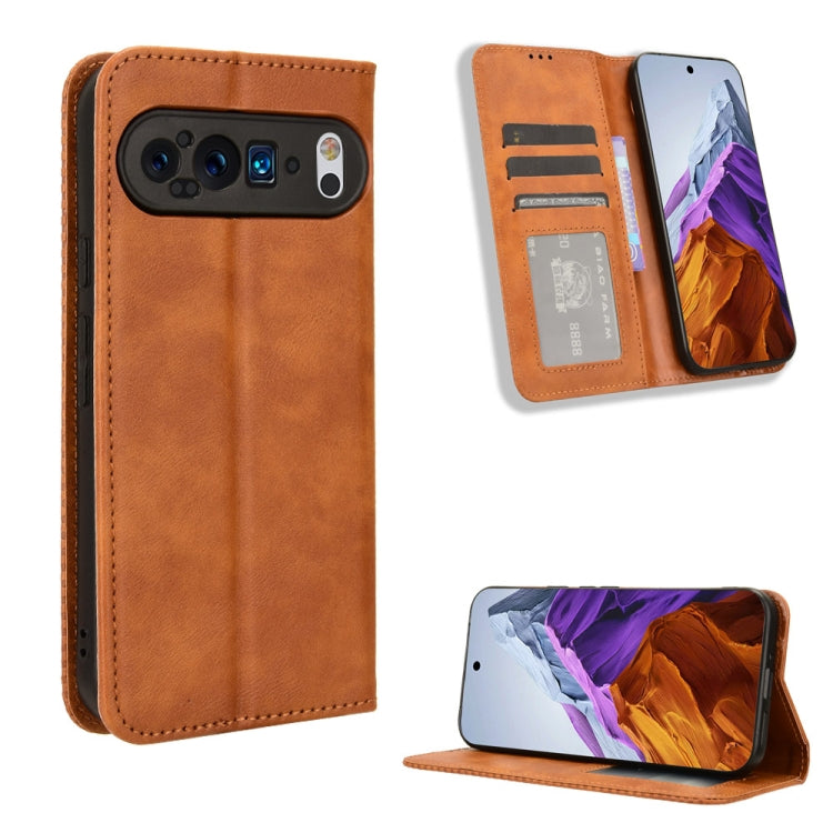 For Google Pixel 9 Magnetic Buckle Retro Texture Leather Phone Case(Brown) by buy2fix