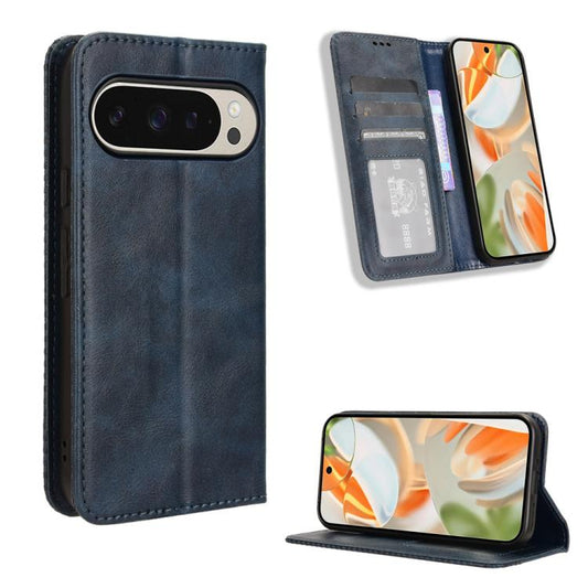 For Google Pixel 10 Pro XL Magnetic Buckle Retro Texture Leather Phone Case(Blue) - Google Cases by buy2fix | Online Shopping UK | buy2fix