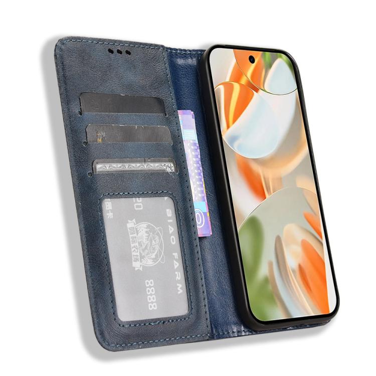 For Google Pixel 10 Pro XL Magnetic Buckle Retro Texture Leather Phone Case(Blue) - Google Cases by buy2fix | Online Shopping UK | buy2fix
