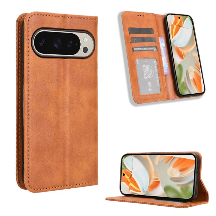 For Google Pixel 10 Pro XL Magnetic Buckle Retro Texture Leather Phone Case(Brown) - Google Cases by buy2fix | Online Shopping UK | buy2fix