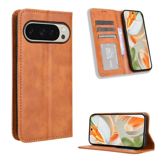 For Google Pixel 10 Pro XL Magnetic Buckle Retro Texture Leather Phone Case(Brown) - Google Cases by buy2fix | Online Shopping UK | buy2fix