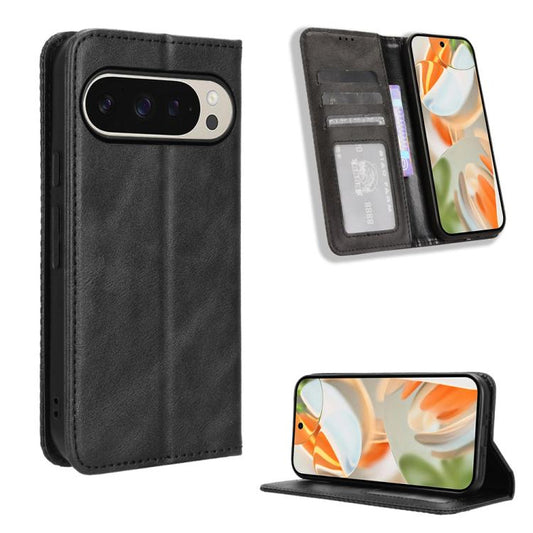 For Google Pixel 10 Pro / 10 Magnetic Buckle Retro Texture Leather Phone Case(Black) - Google Cases by buy2fix | Online Shopping UK | buy2fix