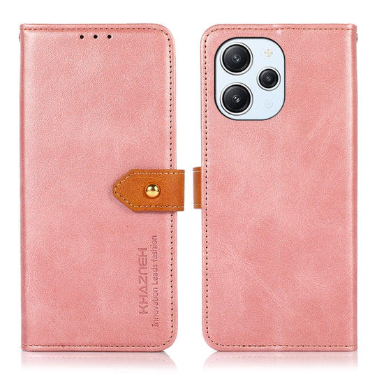 For Xiaomi Redmi 12 4G KHAZNEH Dual-color Cowhide Texture Flip Leather Phone Case(Rose Gold)